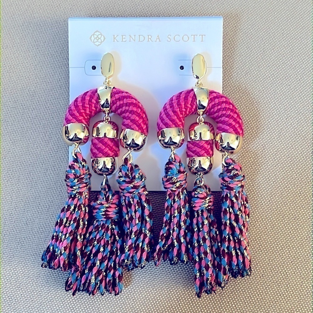 Brand New Kendra Scott Masie Tassel Statement Earrings 14k Gold Plated Pink
